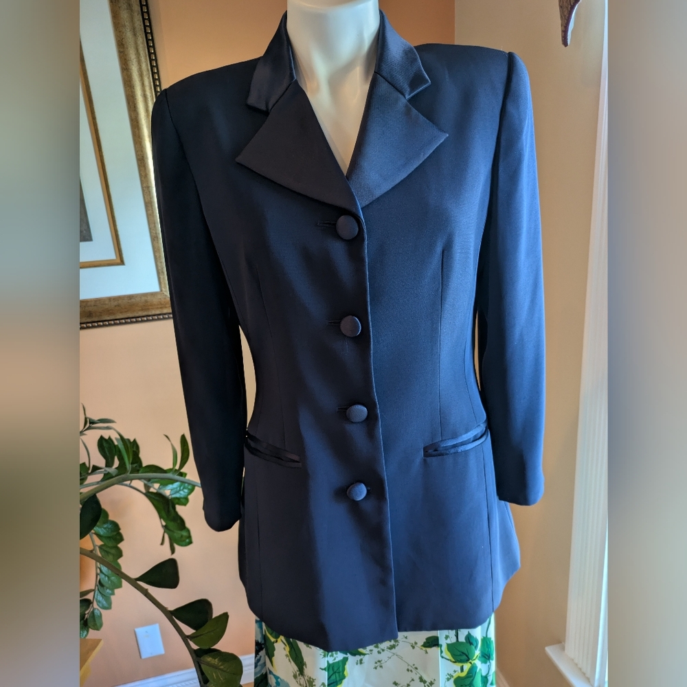 Vintage  Bizar  Women's Jacket Navy Blue Lightweight Slimming Blaze Size 8